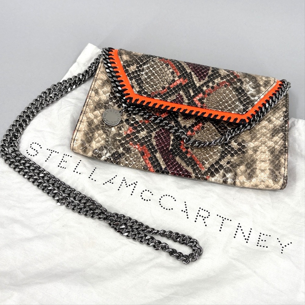 Stella McCartney Bag Womens Small Beige Snakeskin Print Chain Crossbody Italy
